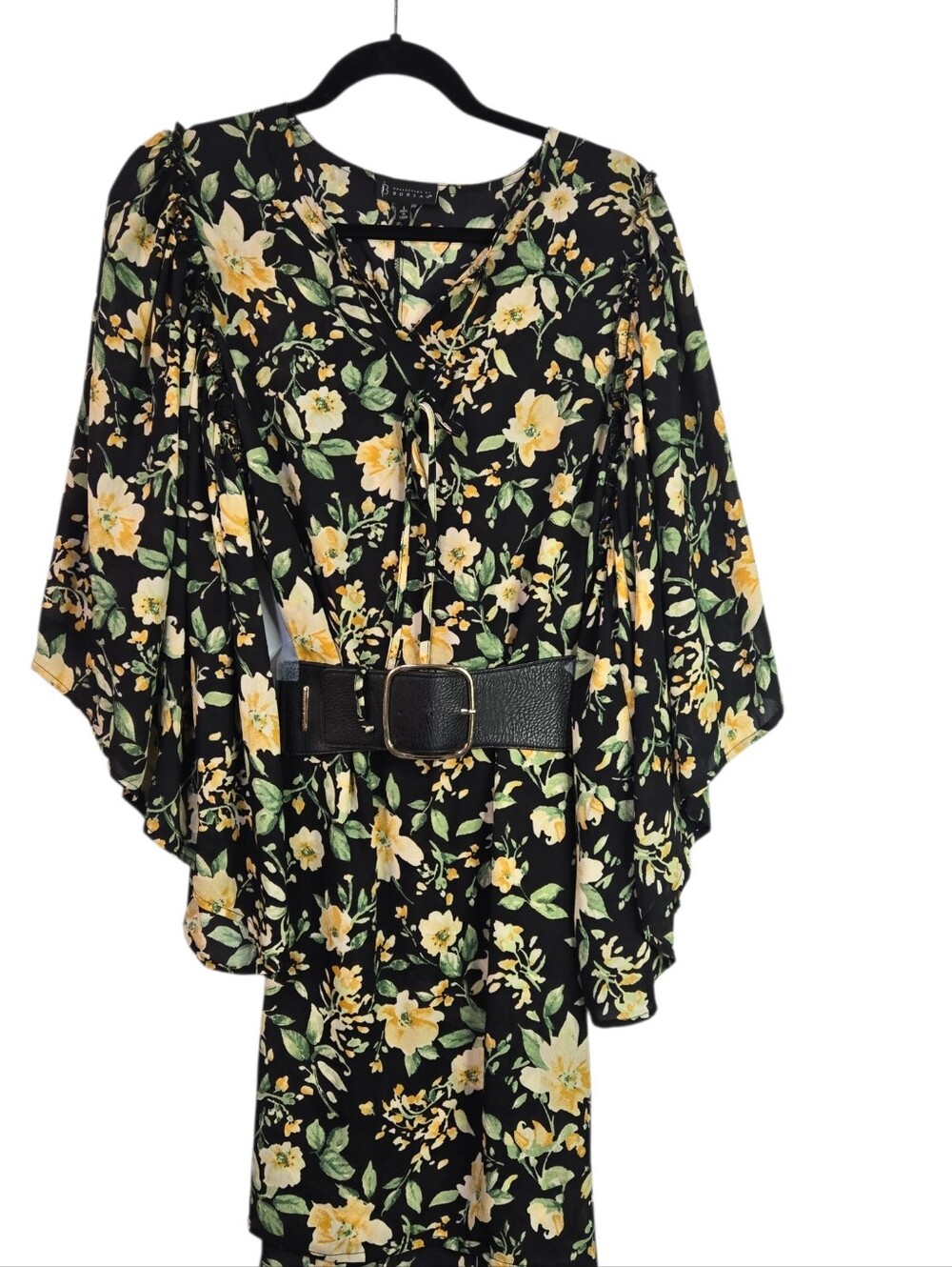 Lord&Taylor Women Sz L Yellow Floral Dress/Cover-up, Butterfly Wing Sleeves NWOT